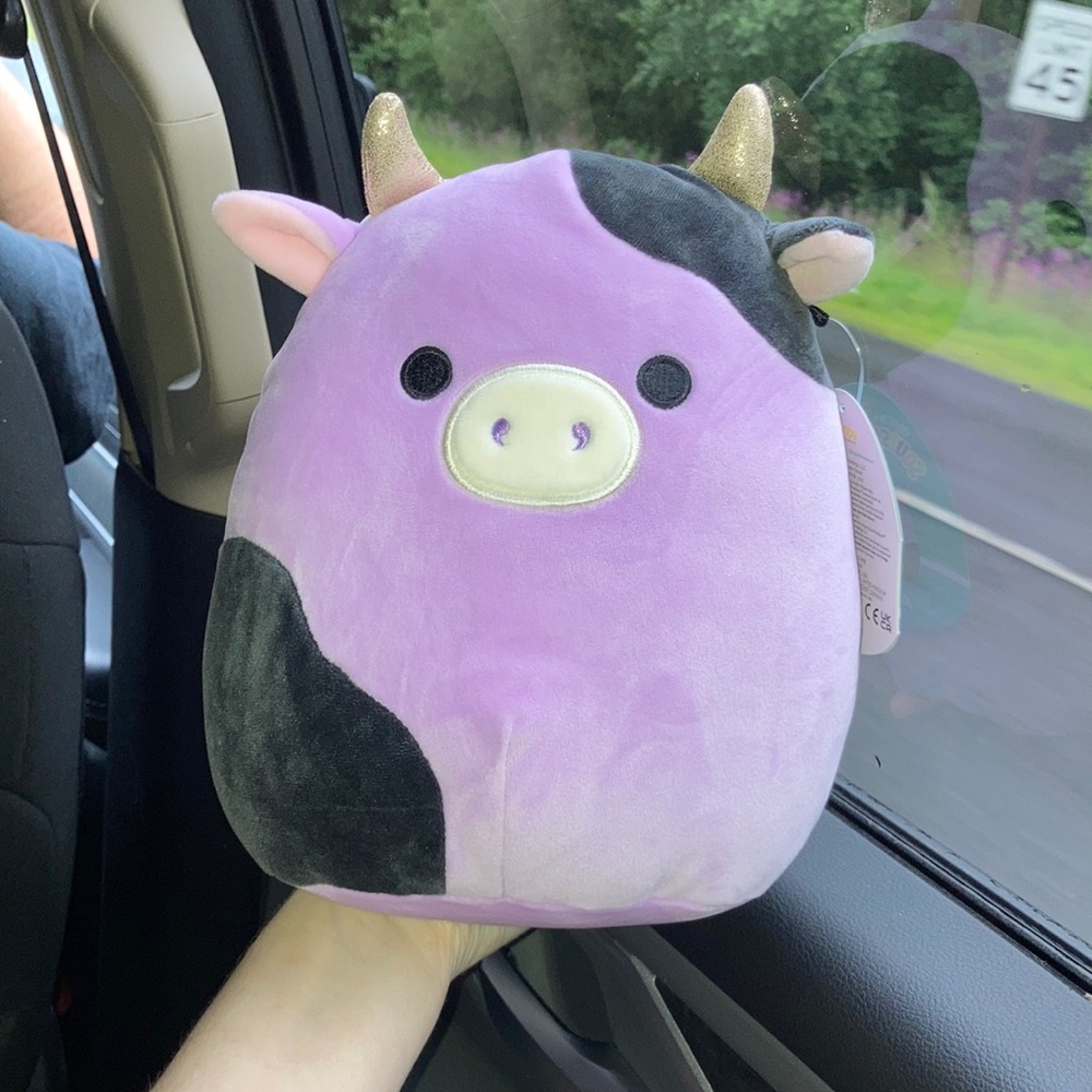 Plush Purple Cow Stuffed Toy - Soft Squish Animal for Kids